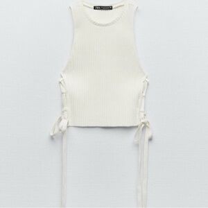 Zara Women's Cream Ribbed Tank Top